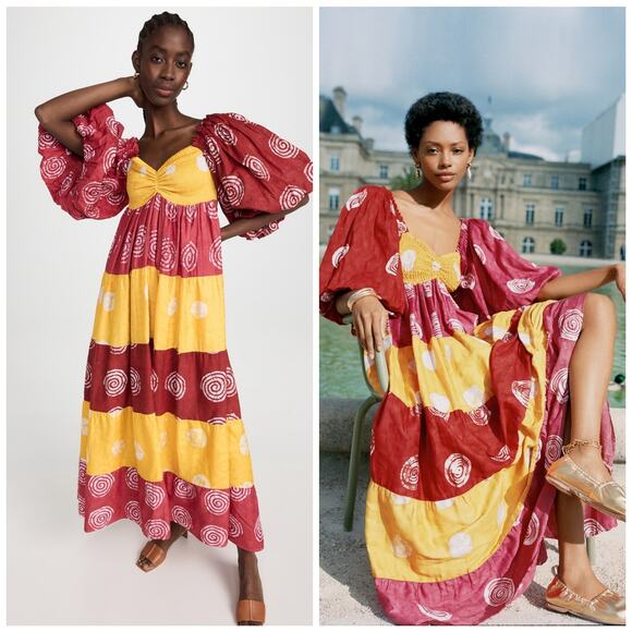 NWT Elisamama Adufe Anthropologie Puff Sleeve Tiered Maxi Dress $497 Small - Picture 1 of 11